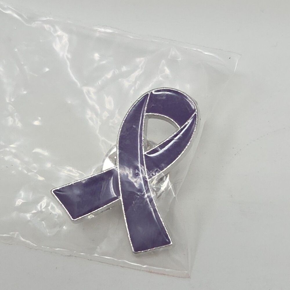 Domestic Violence Awareness Enamel Pin Purple Ribbon Metal Support Broach